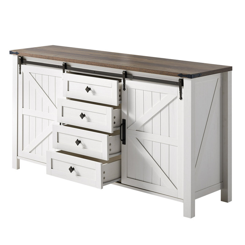 Dreavyn 60" Sliding Barn Door Sideboard with Drawers, Cream