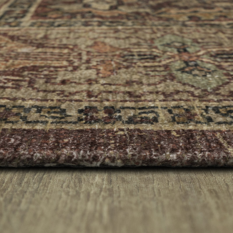 Tapis oriental brun en polyester tissé à la machine Athi, Rectangle de 5 pi x 8 pi