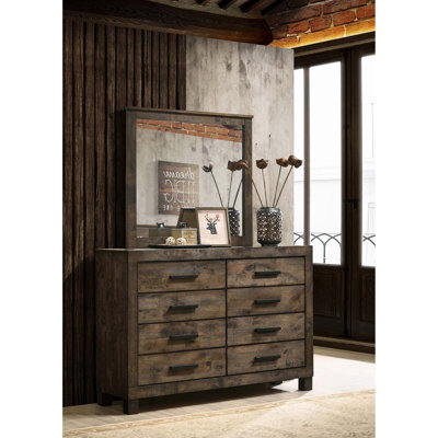 Rustic 8-Drawer Dresser with Mirror Set