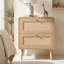 Set of 2 Oak Rattan Bedside Tables 2-Drawer with Rounded Corners