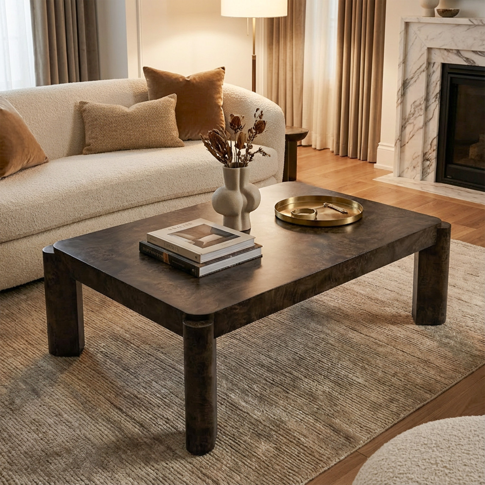 Jakus 47" Burl Wood Coffee Table, Dark Burl