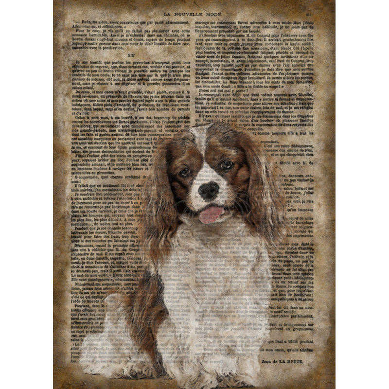 Cavalier-King-Charles Vintage Paper - No Frame Print, Wood, 39.5cm H x 29.5cm W