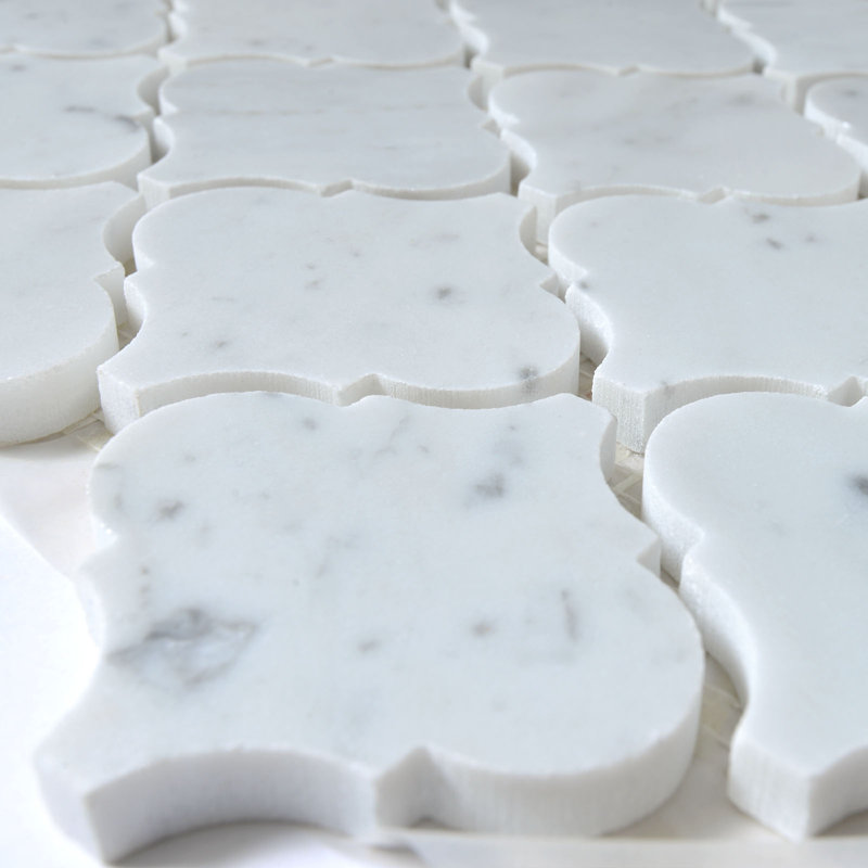 Lantern 3 in. x 3 in. Arabesque Polished Marble Tile, White