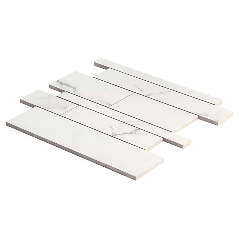 Dreamstone Railroad Porcelain Mosaic, Statuario Venato Polished