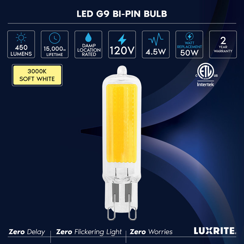 Ampoule DEL à intensité variable de 50 watts T4 G9 / à deux broches à intensité variable, 3000