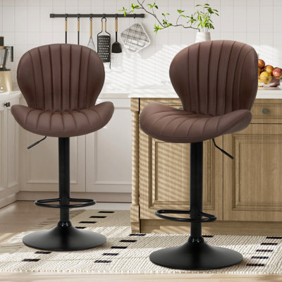 Swivel Upholstered Adjustable Height Bar Counter Stool with Metal Frame
