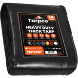 10 ft. x 10 ft. Black 14 Mil Heavy Duty Polyethylene Tarp, Waterproof, UV Resistant