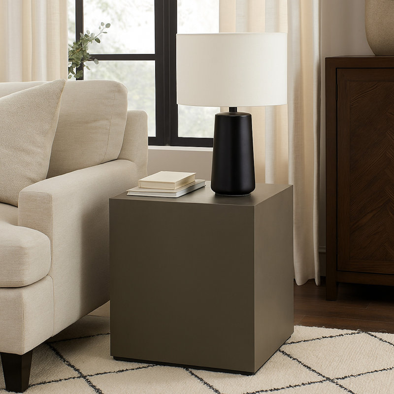 Table de bout latérale Viko, piédestal carré en ciment naturel de 20 pouces, Gris