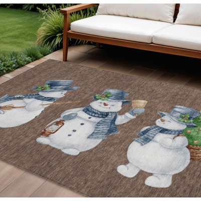 Tapis intérieur lavable en forme de bonhomme de neige bleu denim 9 pi x 12 pi bleu et ivoire