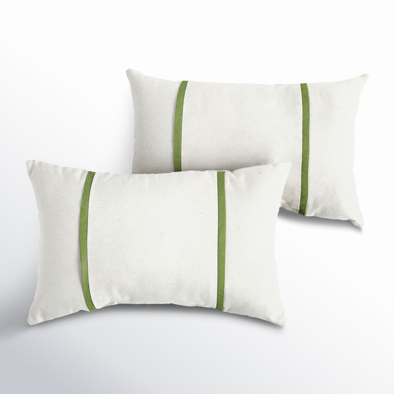 Furston Striped Outdoor Reversible Throw Pillow, 13" x 20", Spectrum Cilantro Sunbrella® Plainweave