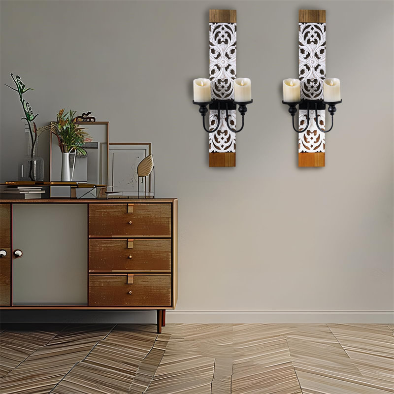 2 Piece Wood Wall Bath Sconce Set