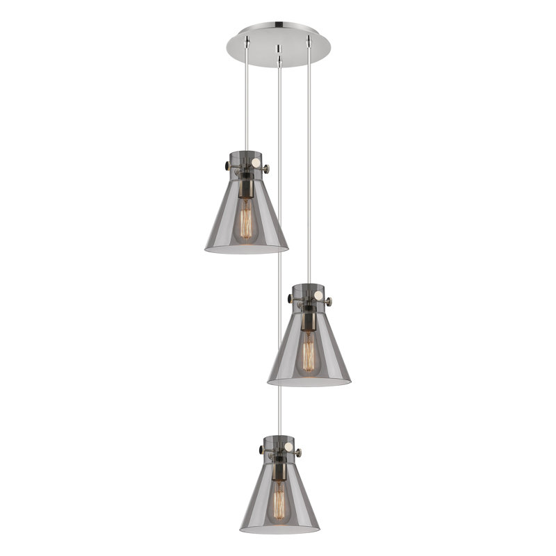 Luminaire suspendu 3 lumières Amrith, Gris fumée clair, Nickel poli