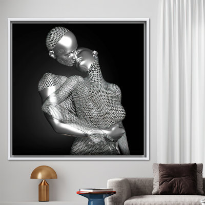 3D Canvas with Kissing Couple Design - Abstract Modern Romantic Bedroom Wall Art