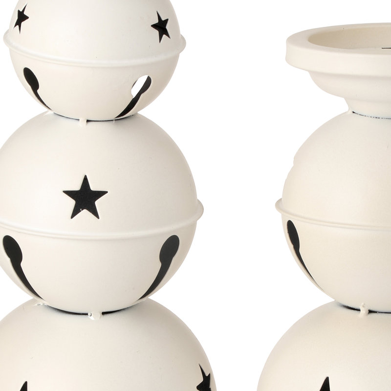 12.5" Metal Jingle Bell Candle Holders, White