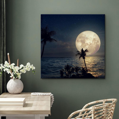 «Harvest Moon Tropical Palm Tree Ocean Sea Island», reproduction sur toile