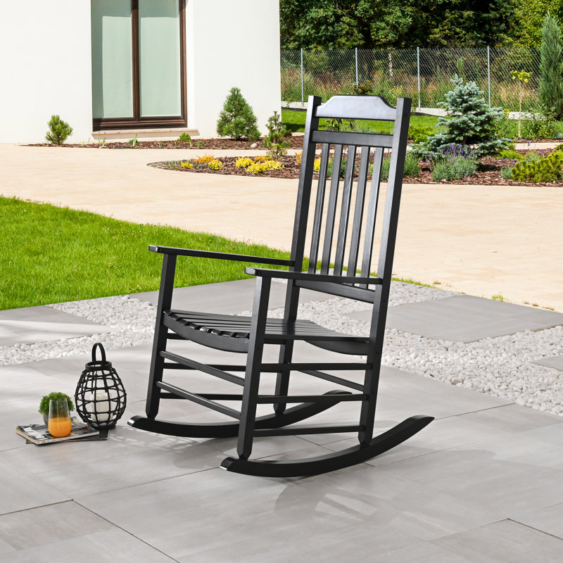 Chaise berçante d'extérieur en bois Deraway, Noir