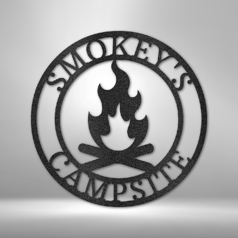 Monogramme de feu de camp personnalisé, Noir, H 14,25 po x l 14,5 po x P 0,5 po, Oui
