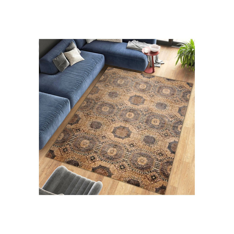 Tapis gris tissé traditionnel lavable à la machine, Sous-tapis rectangulaire 3 pi 11 po x 5 pi 11 po i