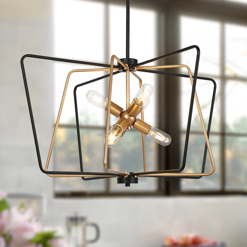  Grand lustre géométrique à 6 lumières à intensité variable pour îlot de cuisine Aldrena
