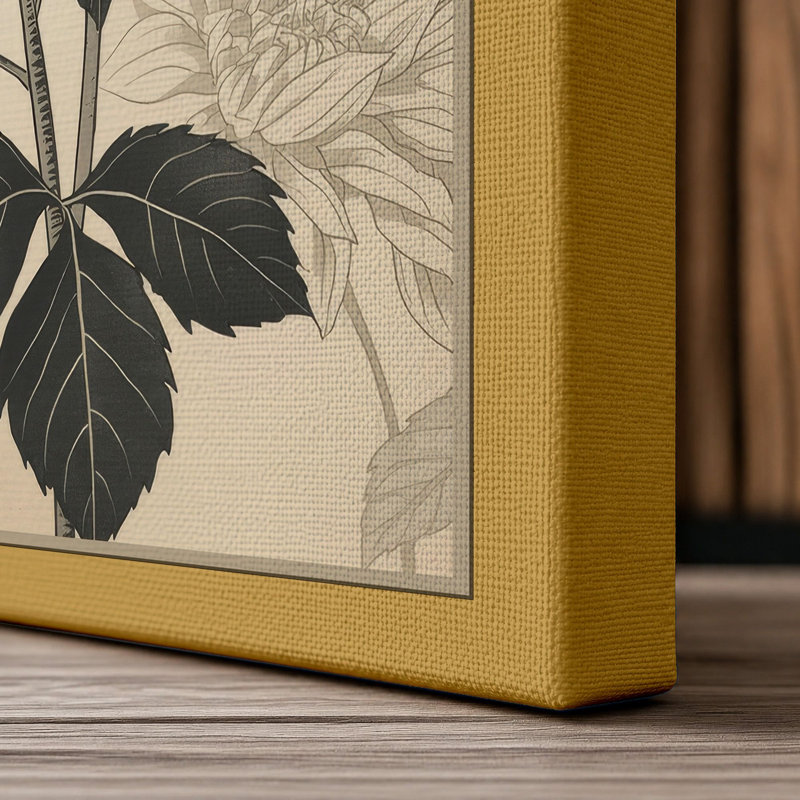 Chrysanthemum Study Japandi - Wrapped Canvas, 18x12 - 45.7 x 30.5 cm, Ochre Border