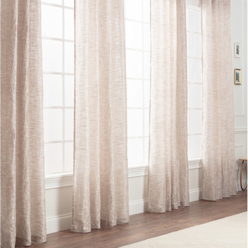 Floral Semi-Sheer Grommet Curtain Panels, Beige, 52" W x 63" L