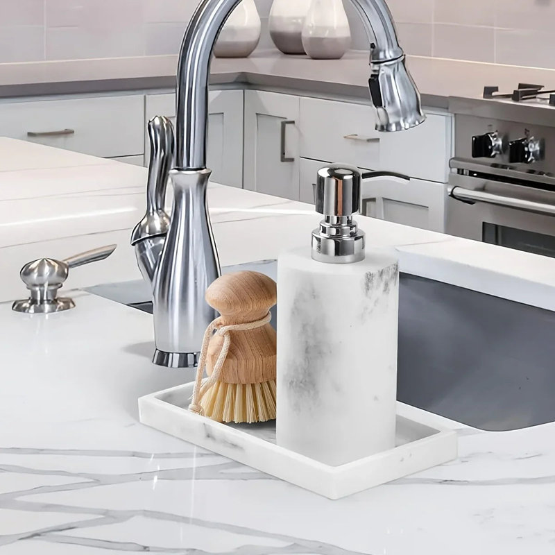 Vanity Tray - Non-Slip White Marble, White Marble
