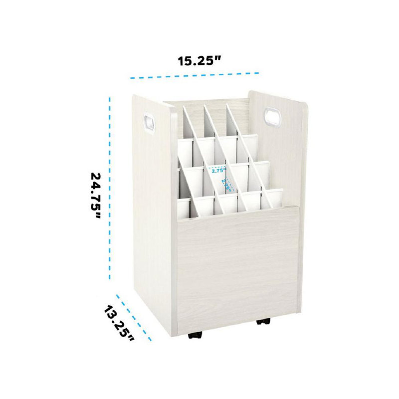 20-Slot Mobile Rolling Wood Blueprint Roll File Large Document Organizer, White