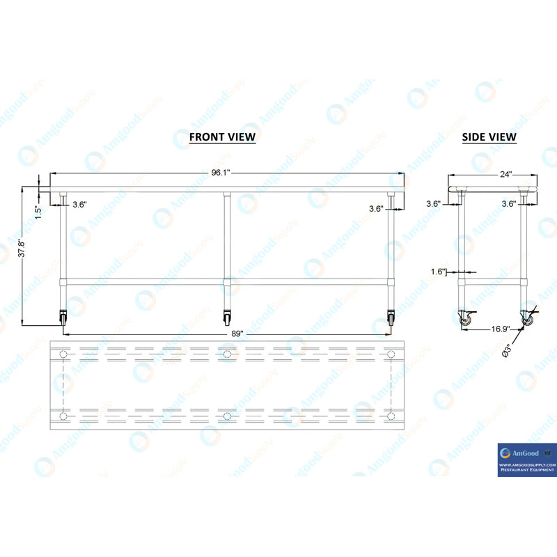 96" Stainless Steel Work Table with Galvanized Undershelf and Casters