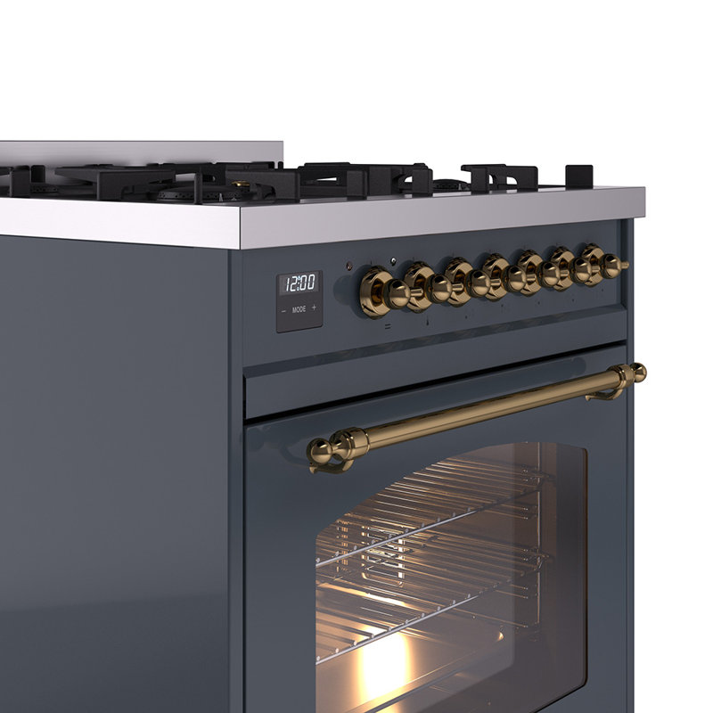 ILVE Nostalgie II 30 in Dual Fuel Range, Blue Gray/Brass, Natural Gas