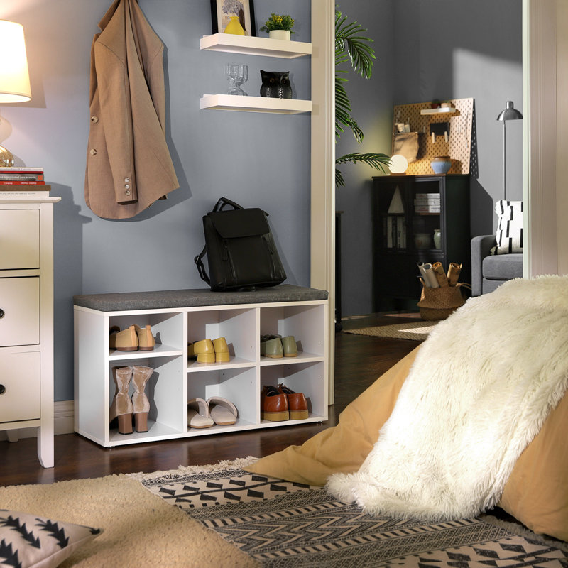 6 Pair Shoe Storage Bench, White