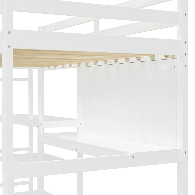 Lit mezzanine en bois avec tablettes, Lit simple