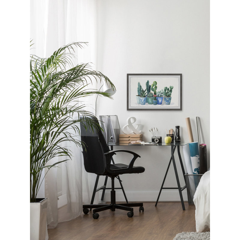 Potted Cactus Bunch by Parvez Taj - Single Picture Frame Painting, 20cm H x 30cm W x 3.81cm D