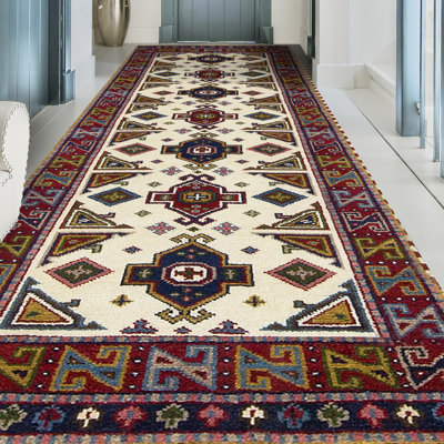 Chemin de table crème et rouge noué à la main de haute qualité