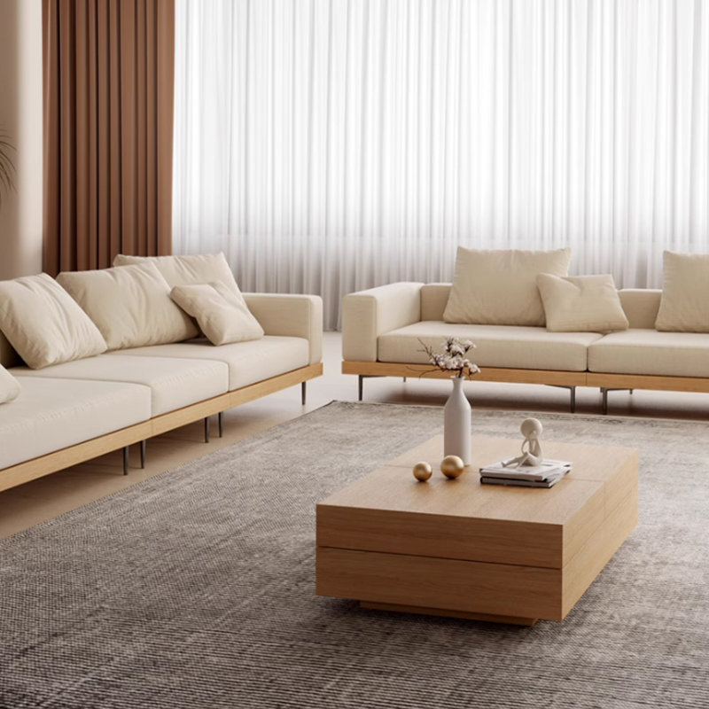 Wabi-Sabi Style Sliding-Top Rectangular Coffee Table in Solid Wood