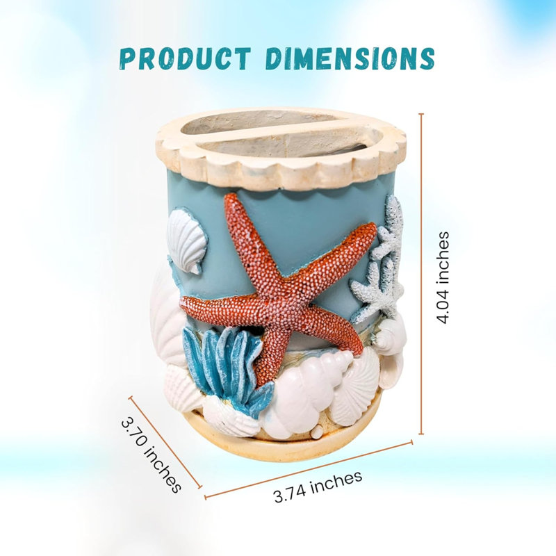 Resin Coastal Ocean-Inspired Toothbrush Holder 3D Seashell and Starfish Design for Bathroom Décor