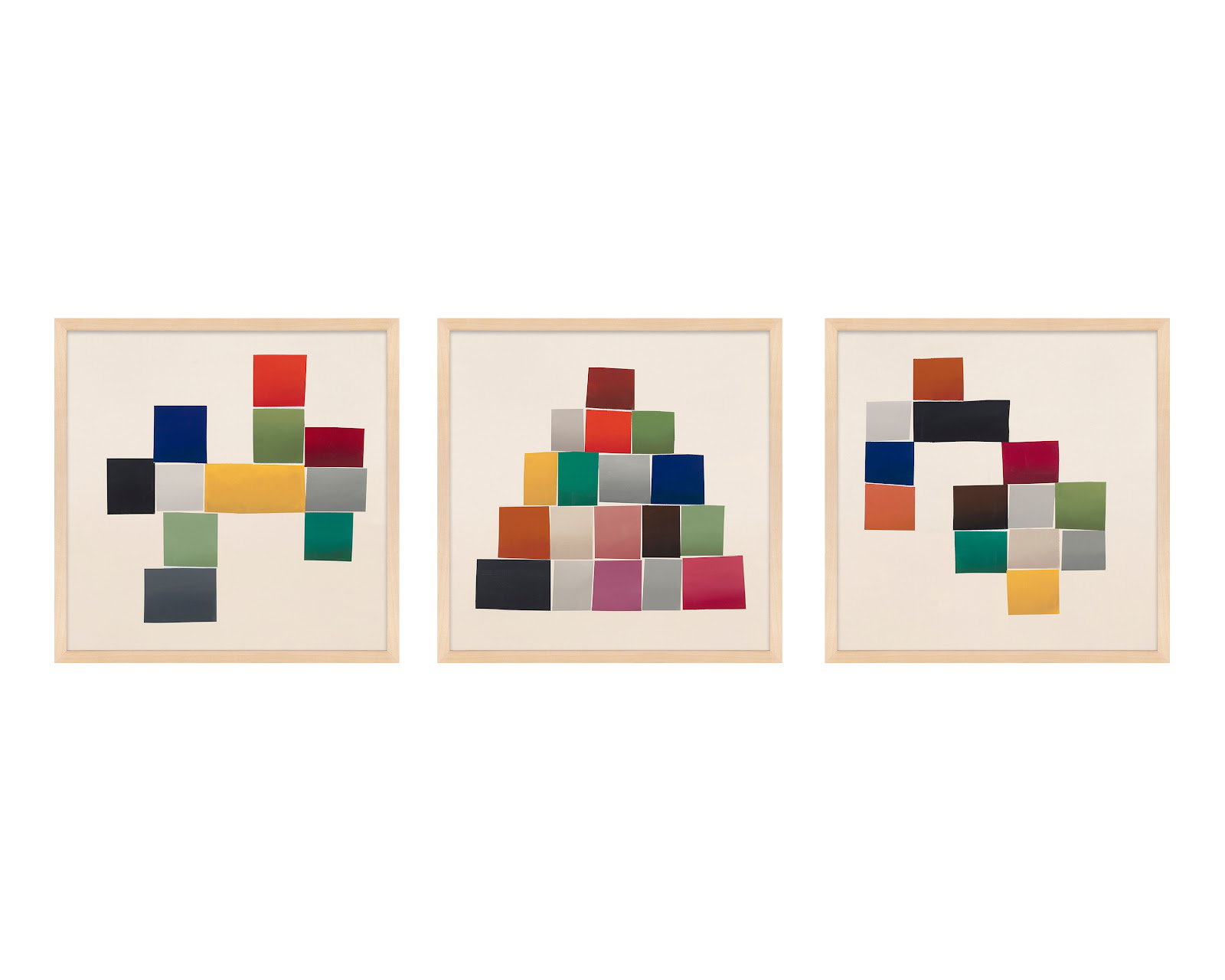 Jewels. Set Of 3 by Lee Lessem, 30" H x 30" W x 1.25" D, Maple Framed