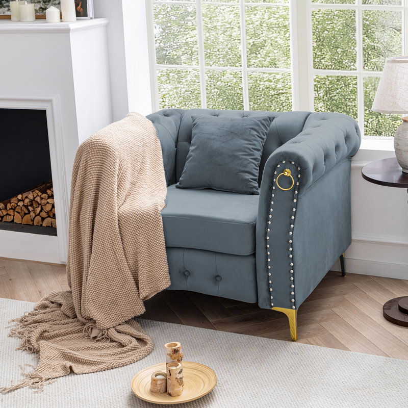  40.9" Velvet Chesterfield Chair, Gray