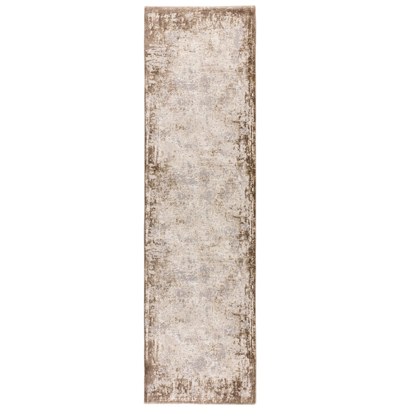 Abrienne Soft Shiny Border Beige Rug, Runner 66 x 240cm