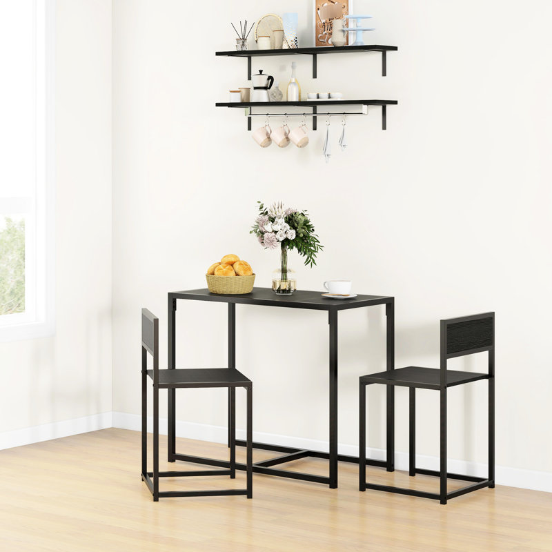 Ensemble de table de salle à manger industriel 3 pièces pour 2 personnes HOMcom, table de cuisine et chaises, ensembles de salle à manger pour petits espaces, noir