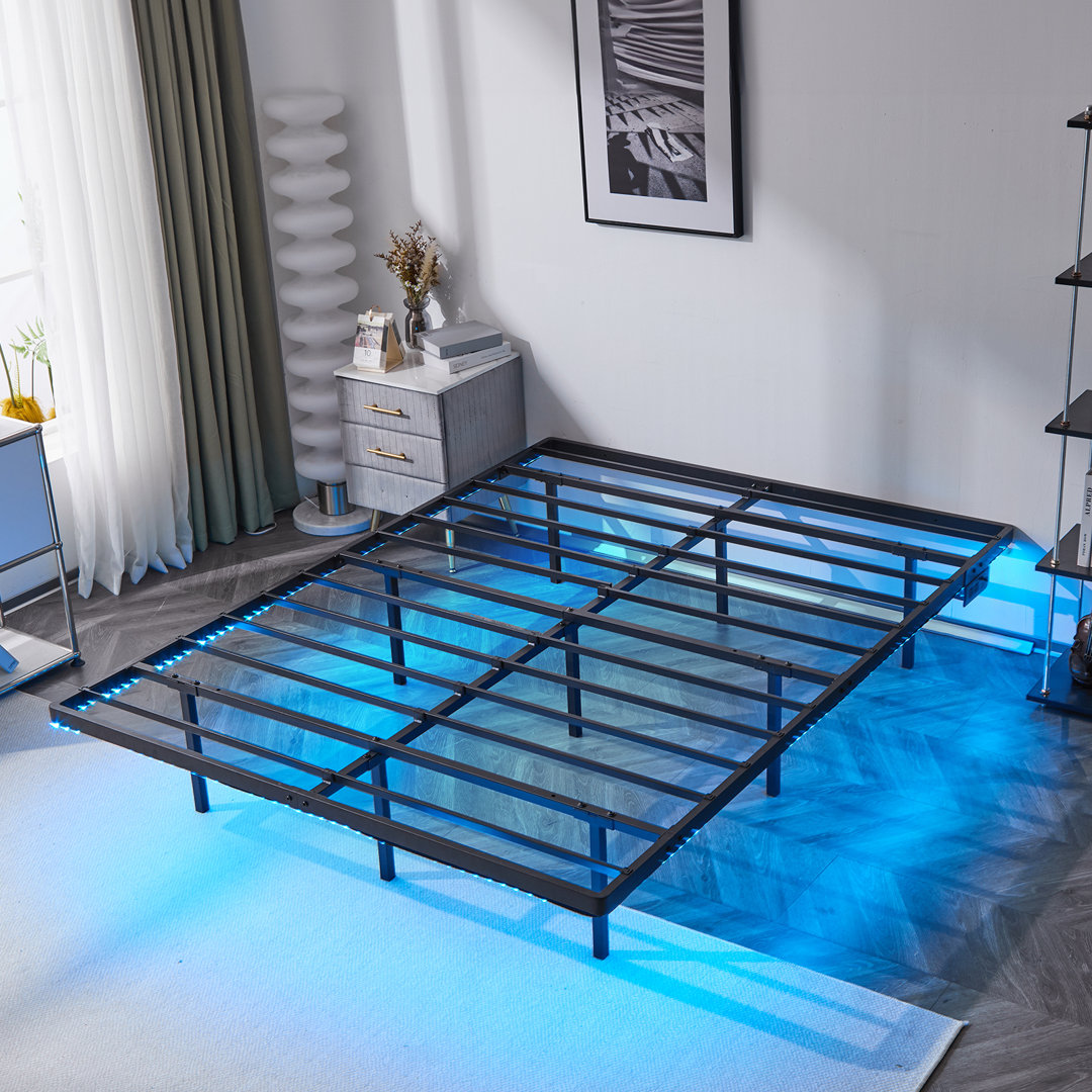 14 In. Floating Bed Frame With Usb Charging Station/Led Light Wrought Studio™