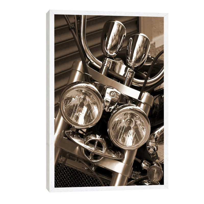 Harley Motorcycle - Print on Canvas, 101.6 cm H x 66.04 cm W, White Framed