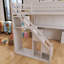 Lit mezzanine double à structure en bois avec deux commodes, bureau et bande lumineuse-133202616