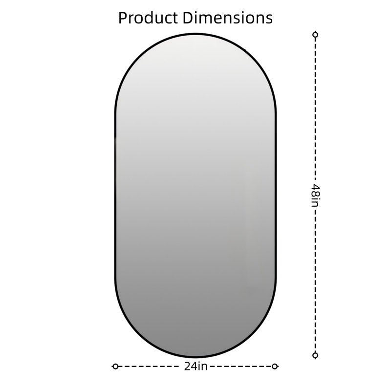 Miroir de salle de bain 48 po x 24 po noir, verre HD, suspendu vertical / horizontal, moderne