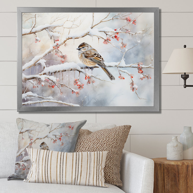 «Winter Snowy Bird Charm Landscape», art mural neige, Toile tendue, H 30 po x l 40 po x P 1,5 po