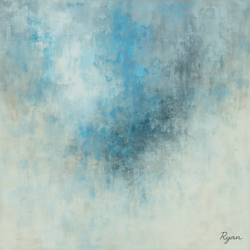«Misty Horizon», art sur toile bleu et gris abstrait doux, H 12 po x l 12 po