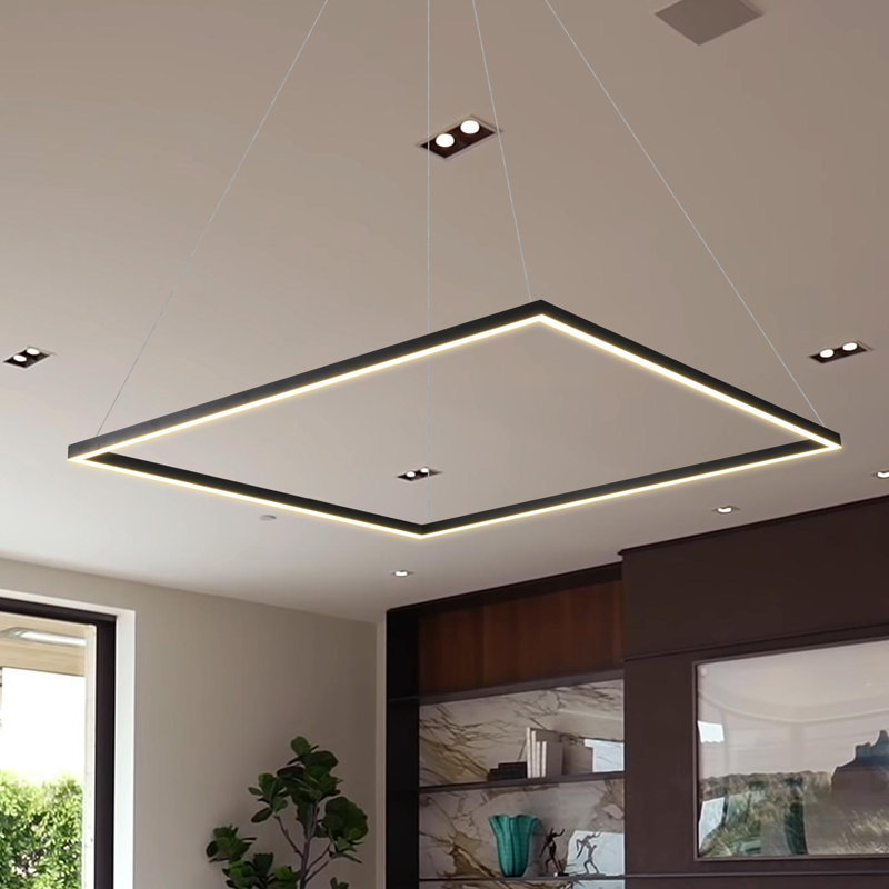 Black Square LED Chandelier with Adjustable Height