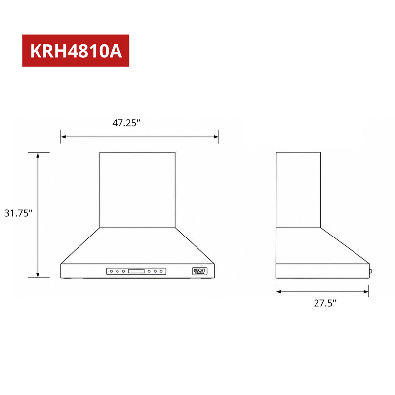 KUCHT Professional 48 in. Wall Mounted Range Hood 1200CFM in Stainless Steel, 48in