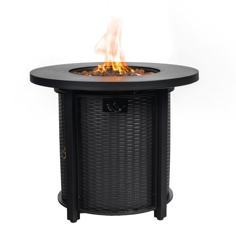 30" Propane Gas Fire Pit Table, 50000 BTU Round Steel Fire Pit for Outside Patio Deck Garden Courtyard