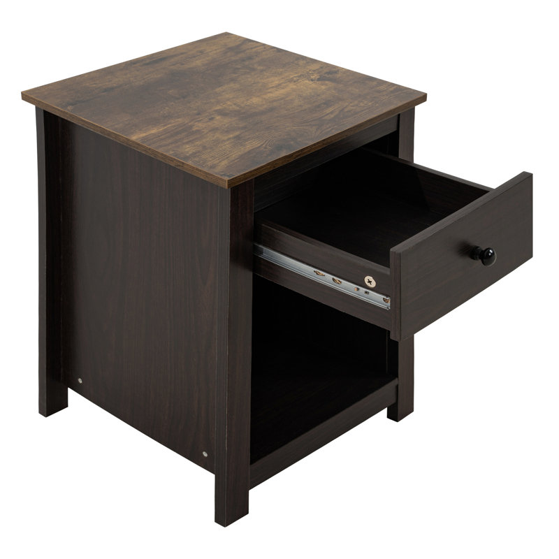 Inus 2 Tier End Table with Drawer and Storage Cabinet, Side Table with Sliding Drawer for Bedroom, Espresso