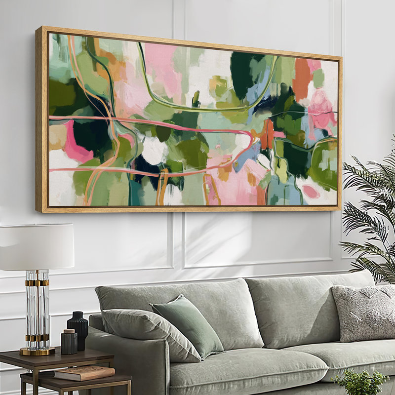 Large Framed Canvas Print Wall Art - Colorful Abstract Print for Modern Home Decor, 30" H x 60" W, Natural